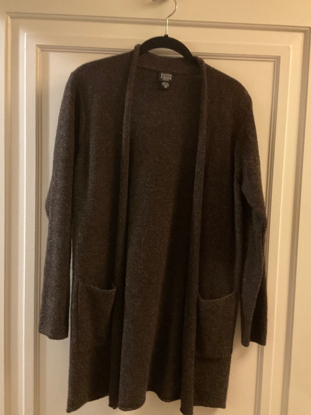 Eileen Fisher patch pocket cardigan brown and black sz PM